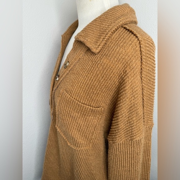New In Sweater Collared Ribbed Textured Oversized In Camel - Picture 6 of 9